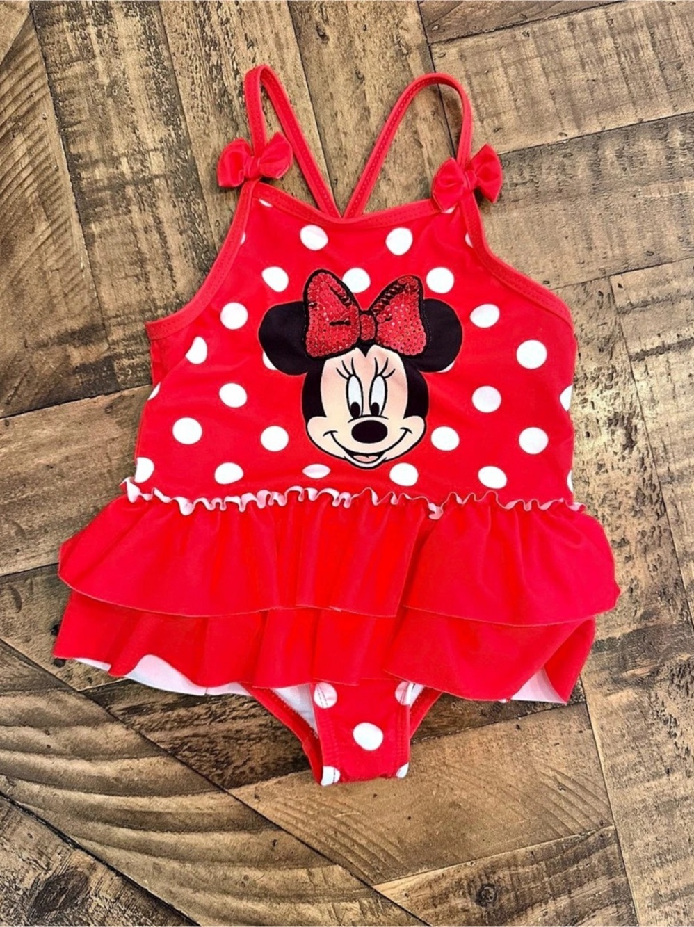 Disney Minnie Mouse Polka Dot One-Piece Swimsuit Baby 18M Like New